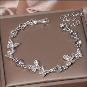 3 for 26 -  Rhinestone Butterfly Decor Silver Plated Shiny Bracelet